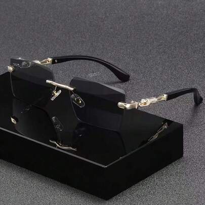 1pc Retro Frameless Fashion Glasses, Fashionable & Versatile Classic Decorative Glasses
