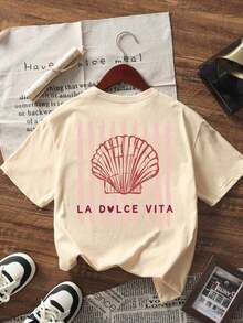 Camiseta de manga corta de cuello redondo casual con estampado de comida y sol, de moda minimalista de verano, versátil y elegante para mujer,Camisetas Gráficas de Verano para Mujer - Albaricoque - Ver 4