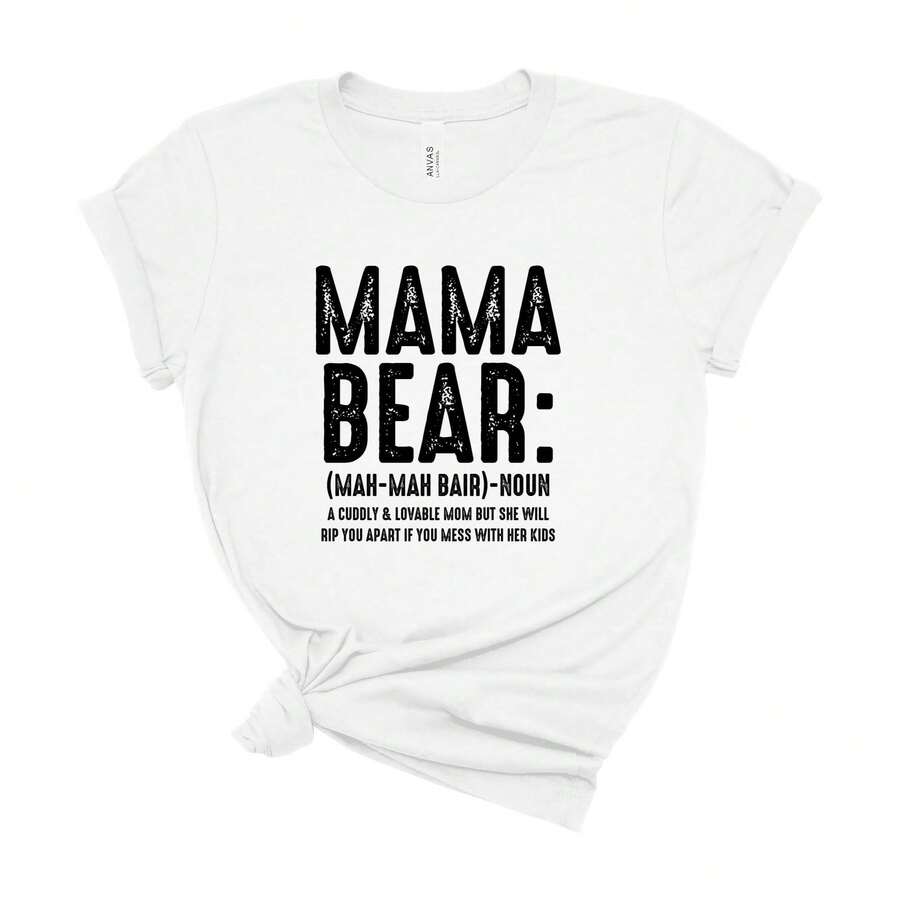 Mama Bear Definition Shirt Funny Mom Graphic Tee Women Mothers Day Gift ,Premium Soft Pure Cotton Short Sleeve Top, Casual Relaxed Fit Fashion Piece For Young Female Women, Ideal For Street Fashion School Daily Beach Travel Outdoor Dating Simple Casual ClothesRopa De Mujer / Ropa De Mujer De Uso Diario / Blusas, Camisas Y Camisetas De Mujer / Camisetas De Mujer Ropa Deportiva Basicos Mujer Short Playeras Para Hombre - Blanco - Ver 1