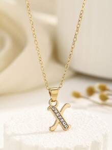 1 chiếc mặt dây chuyền chữ cái bằng hợp kim tối giản thời trang, dây chuyền đeo xương quai xanh thanh lịch, đa năng dành cho nữ, phù hợp để đeo hàng ngày. - Vàng - Xem 20