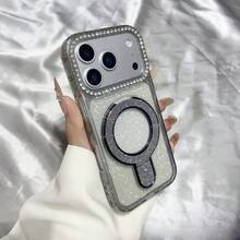 Minimalist Diamond-Encrusted Lens Glitter Stand Soft Case, Transparent Drop-Proof Phone Case With Ring Holder Compatible With IPhone 17 Pro Max, 16 Pro, 15, 14, 13 And 12, Suitable For Men And Women. - màu đen - Xem 1
