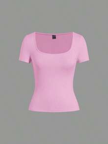Set de 3 camisetas de punto para mujer, multicolor, camisetas básicas de primavera/verano para mujer, tops ajustados básicos, paquete de tops básicos, tops básicos para mujer, tops de ajuste ceñido, tops básicos, tops de mujer de cuello cuadrado, tops de verano para mujer, tops de manga corta para mujer, tops de verano para mujer, camisetas de mujer - Multicolor 10 - Ver 11