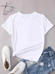 Unity T-Shirt With Heart And Letter Graphics, Women's Graphic Tees - trắng - Xem 2