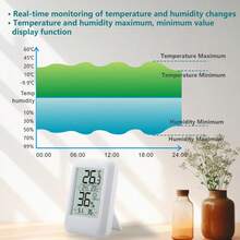 Termómetro multifuncional para interiores, reloj digital con temperatura y humedad para el hogar con pantalla retroiluminada - Ver 9