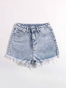 Pantalones cortos vaqueros casuales, estilo minimalista para uso diario - Lavado ligero 2 - Ver 4