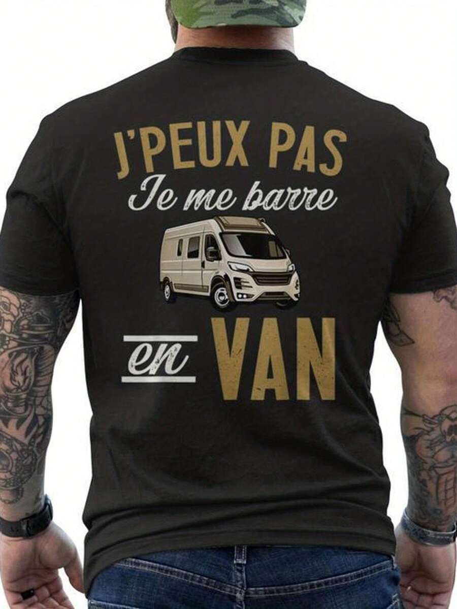 Summer, I Can't, As I'm Going Away In A Camper Van. This Is A Gift For Retirees With A Printed Design On The Back: A Men's Crew Neck T-Shirt, Designed For Comfort And Breathability, With Short Sleeves. Loose And Comfortable For Summer. - Back - View 1