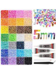 28-Grid Jelly Resin Rhinestone DIY Set With Glue, Tweezers, And Dotting Pen, Multi-Color Mixed Resin Rhinestones, Suitable For Handmade DIY Jewelry, Phone Cases, And Other Rhinestone Decorations - Multicolor - View 9