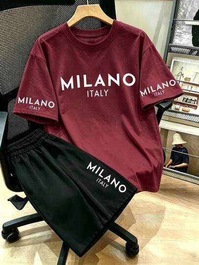 Ensemble t-shirt et short imprimé de lettres, tenue d'été décontractée grande taille pour femmes, convient pour les vacances, la plage, la fête des mères, le port quotidien, la sortie, le mariage, le fitness, la remise des diplômes, les fêtes, la mode de rue