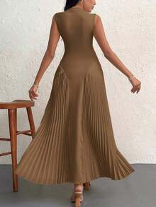Vestido elegante de línea A ajustado con pliegues para mujeres - Cafetería - Ver 2