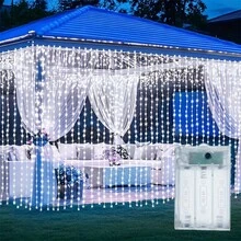 Bộ 1 đèn rèm chạy bằng pin, 8 chế độ chiếu sáng cổ tích, thích hợp cho Giáng sinh, đám cưới và tiệc tùng - Trang trí ngày lễ - Dây đèn rèm hộp pin - Xem 3