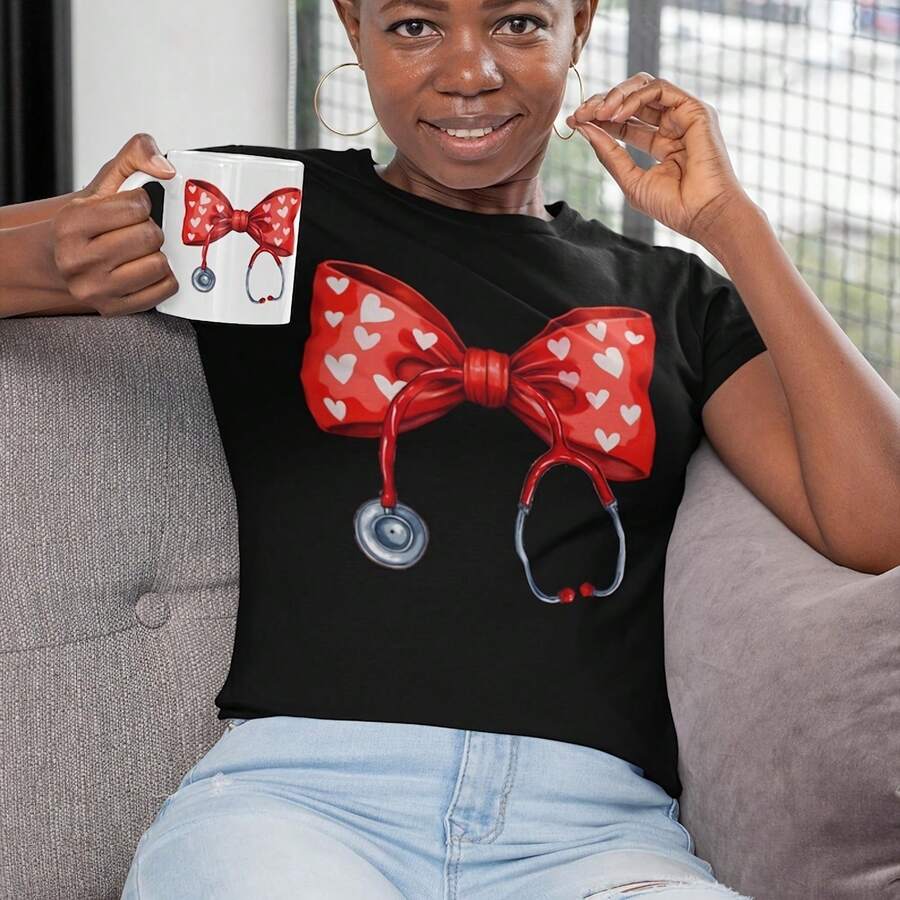 Hearelt Nurse T-Shirt For Healthcare Workers, Vaine's Day Gift, Cute Medical Tee, Uni Funny Doctors Shirt, Nursing Rel220g Heavyweight 100% Cotton T-Shirt. Butterfly Print. Unisex Sizing. Round Neck Inspirational T-Shirt. Cute And Beautiful Y2K-Inspired Summer Top, Perfect For The Outdoors, Home, Work, Or Street Wear. Casual, Loose-Fitting Everyday T-Shirt. - 黑色 - 查看 1