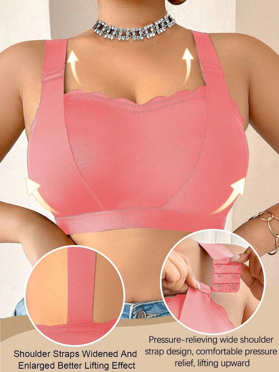 Plus Size Comfortable Wireless Front Closure Bra - Coral Orange - View 1