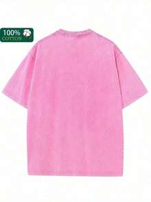 Vintage Washed T-Shirt 230g, Retro Artistic Graphic T-Shirt With Cat And Creation Of Adam Design, Creative And Nostalgic Casual Top, Pure Cotton T-Shirt, Casual, Elegant And Comfortable. - 粉色 - 查看 2