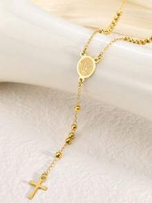 1 pièce Collier pendentif Vierge Marie et croix en acier inoxydable, collier chaîne de perles de chapelet catholique, bijou de prière religieux pour hommes et femmes - Multicolore - Voir 13