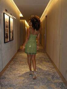 Sequin Bodycon Spaghetti Strap Formal Dress For Night Out, Birthday Party, Anniversary, Graduation, Music Festival, Formal Dinner Wedding Fall - Light Green - View 3