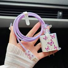 5 chiếc ốp bảo vệ cáp dữ liệu TPU chống uốn cong, họa tiết bướm tím, tương thích với iPhone 18/20W - Bướm Tím - Xem 4