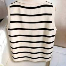 Camiseta de tirantes de punto con cuello y rayas elegante y casual para mujer - Rosa - View 3
