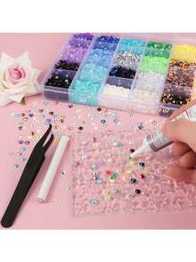 28-Grid Jelly Resin Rhinestone DIY Set With Glue, Tweezers, And Dotting Pen, Multi-Color Mixed Resin Rhinestones, Suitable For Handmade DIY Jewelry, Phone Cases, And Other Rhinestone Decorations - Multicolor - View 6