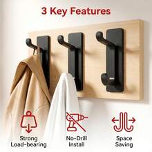 5pcs Multi-Function Adhesive Hooks, Perfect Solution For Organizing And Drying Bathroom, Kitchen, Closet Items Like Towels, Clothes, Hats And Wallets, No Drilling Required - View 5