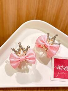 2件組公主皇冠髮夾，高端紅色蝴蝶結皇冠髮夾，優雅3D皇冠兒童髮飾 - 彩色 - 查看 13