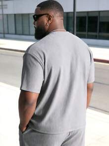 Plus Size Men's Textured Solid Color Casual Crew Neck Short Sleeve T-Shirt Summer Style Sports - Grey - View 7