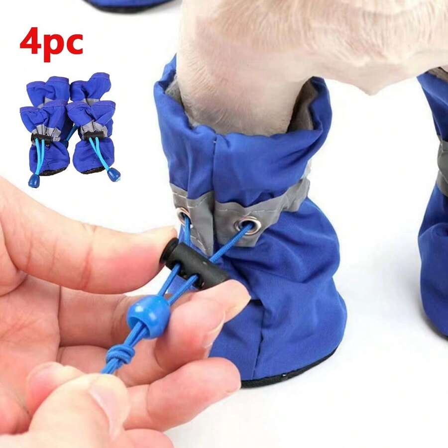 4双装防水宠物狗鞋，吉娃娃防尘防滑雨靴，适合小型猫狗幼犬，蓝色
