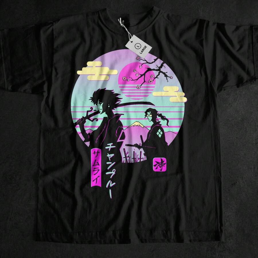 Samurai Champloo UniS1ex Tshirt, Old School Anime, Vintage Manga, Ronin Story, Mugen Jin Fuu, j1apanese Pop Culture, Gift For Boyfriend.JPG - Negro - Ver 1