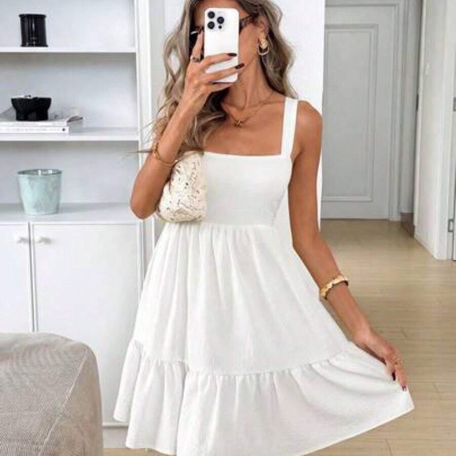 Square Neck Backless Bow Tie Ruched Multi-Layer Ruffle Hem A-Line Pinafore Dress, Crepe Fabric, Casual Relaxed Elegant Office Commute Resort Spring Summer Dress For Women Yellow Sundress Women Yellow Summer Dress Women Casual Sundress Sexy Sundress Summer Dresses For Women Casual Dresses For Women Cute Dresses For Women Sundress For Women Women's Dress Women's Summer Dresses Summer Outfits For Women Dress Women Sundresses Best Selling Dresses Cute Summer Dress For Women Sundress For Women Classy - Blanco - Ver 1