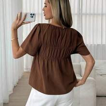 Camisa de manga corta de unicolor casual y para ir al trabajo, verano - Marrón Mocha - Ver 3
