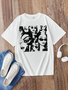 Women's 100% Cotton Leap Crew Shirt - Teen Girl Portrait Print T-Shirt, Casual And Fun For Summer - Lightweight, Breathable, Summer Best-Seller - 白色的 - 查看 7