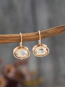 1 Pair Minimalist Luxury Gold Faux Gemstone Earrings, Elegant High-End Daily Wear Versatile Earrings For Women - Champagne Gold - View 7