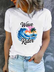 1 Women's Summer Short Sleeve T-Shirt With Print, Modern And Casual, Machine Washable, Comfortable Fit, 2D Flat Print, 180g, 100% Cotton. - 白色_07 - 查看 12