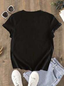 Camiseta Deportiva Casual de Talla para Mujeres, Tela Transpirable, Cuello Redondo, Manga Corta, Versión Suelta, Estampado de Helado de Dibujos Animados - Blanco - Ver 8