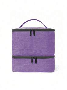 Double Layer Cosmetic Storage Box With Removable Nail Polish Organizer Liner, Large Capacity Makeup Storage Bag, Suitable For Travel, Vanity, Salon And Home Use - Purple - View 3