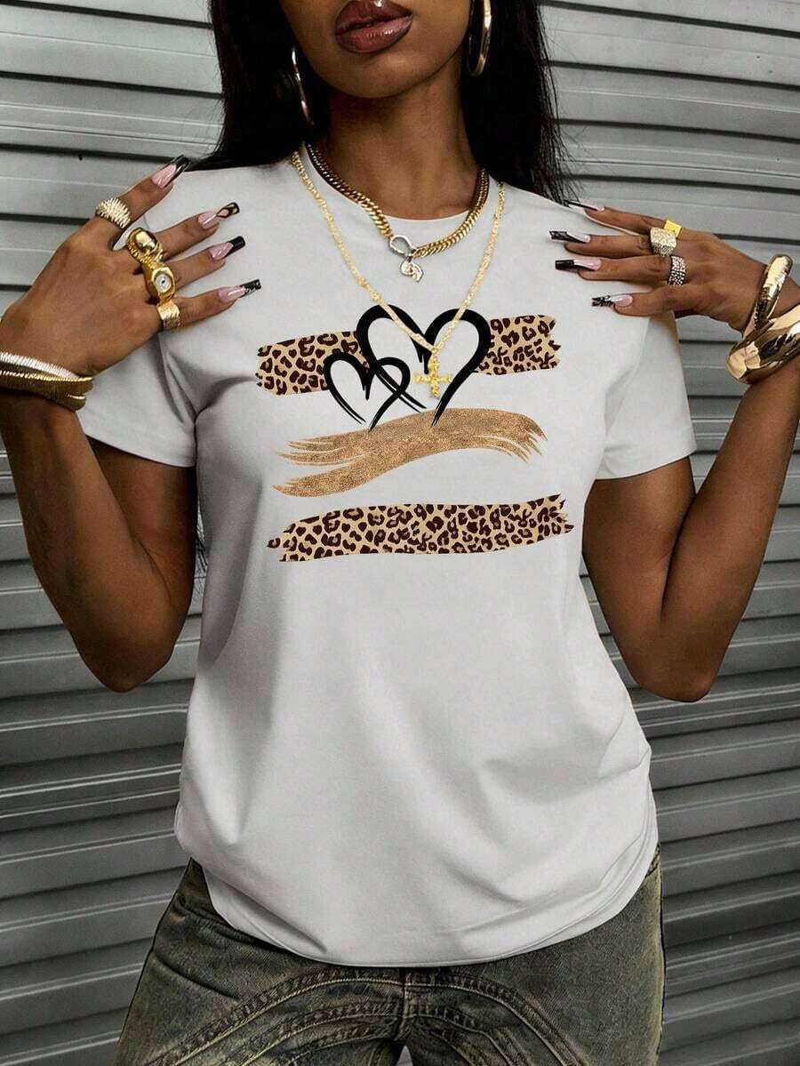 1 pieza de camiseta de manga corta con cuello redondo, estilo casual de verano para mujer, con estampado de eslogan simple, corte holgado, ideal para uso diario y vacaciones. Camiseta de mujer. Black180g Algodón 100% - Blanco - Ver 1