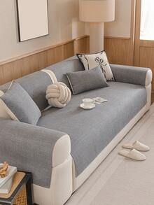 1pc Solid Color Minimalist Chenille Sofa Cushion, Anti-Slip Wear-Resistant, Pet Stain-Resistant, Suitable For 1-4 Seater Sofa Protection, All-Season Use, Suitable For Living Room Bedroom Study Decoration, Machine Washable - Multiple Styles - View 3