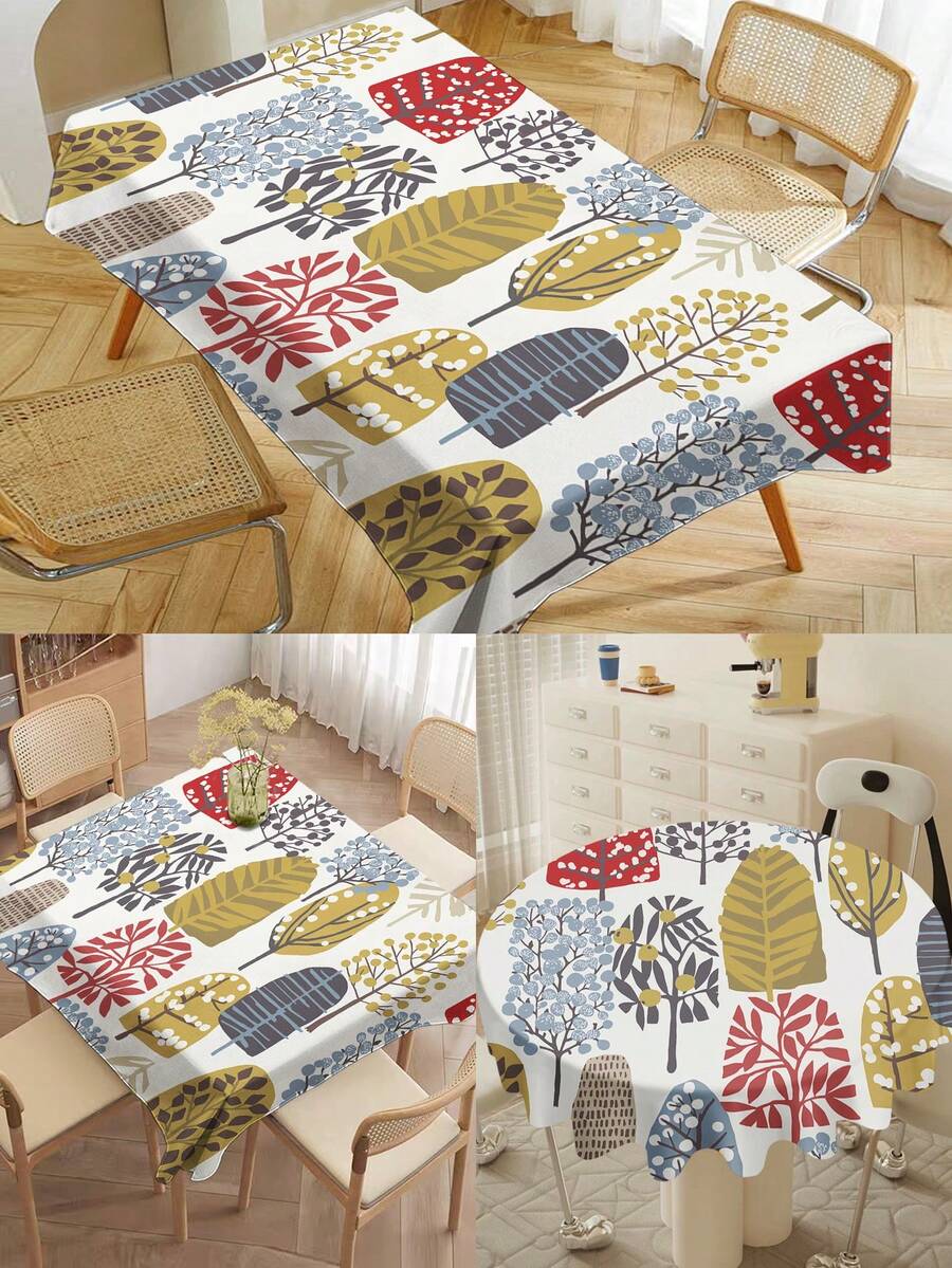 1pc Pastoral Plant Pattern Printed Tablecloth, Modern Polyester Rectangular/Round Waterproof Tablecloth, Digital Printing Suitable For Living Room, Outdoor Dining Table, Small Round Table - Multicolor - View 1