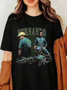Fernando Alonso F1 Astons Martinss Racing Vintage 90s Graphic Portrait Print Black T-Shirt, Fernando Alonso Vintage T-Shirt, Formulas 1 Aston Racing T-Shirt - Black - View 6