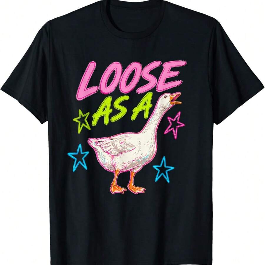 Loose As A Goose Pink Silly Goose Party Humor Gen Z Meme T-Shirt - 黑色 - 查看 1