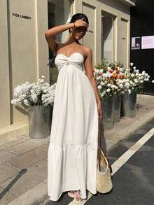 Vestido blanco sin tirantes con estilo bohemio, para primavera/verano - Blanco - Ver 6