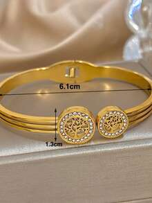 1pc Double Layer Life Of Tree Bangle Bracelet For Women Hollow Stainless Steel Golden Bangle Bracelet For Mother Day Valentine Party Vacation Festival Jewelry Gifts - Multicolor - View 10