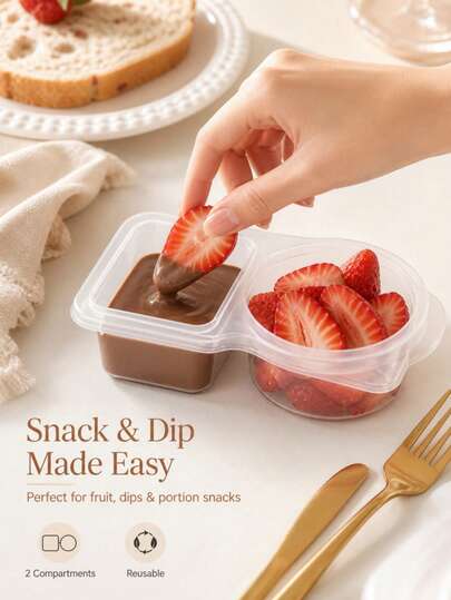 5/10/20/30Pcs Reusable Mini Sauce Cups With Lids, 2-Compartment Bento Snack Containers