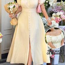 GalTyme Vestido de talla grande con textura trenzada de nudos de bambú - Rosa Pálido - Ver 2