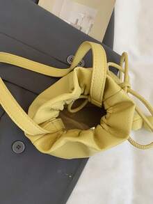 New Solid Color Drawstring Bucket Bag, Casual Cute Mini Shoulder Crossbody Bag - Yellow - View 4