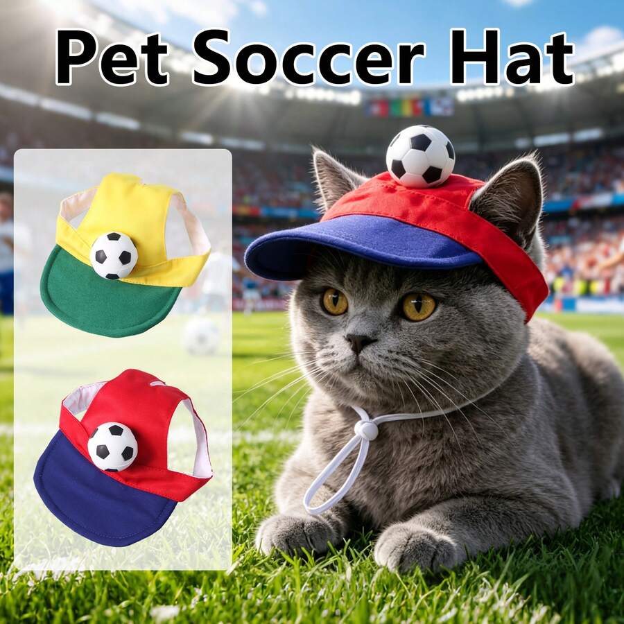 Adjustable Football Theme Sun Hat For Pets, Breathable Accessory Suitable For Small Dogs And Cats - Red - View 1