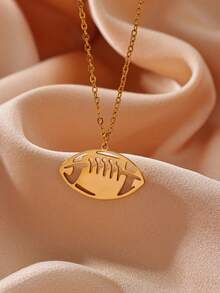1 chiếc dây chuyền mặt dây rỗng lấy cảm hứng từ thể thao, mạ vàng 18K bằng thép không gỉ, hình quả bóng rổ, bóng đá, bóng chày, bóng chuyền, bóng bầu dục, phụ kiện, quà tặng cho người đam mê thể thao. - Vàng - Xem 9