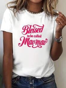 1 camiseta de mujer con estampado de bendición de abuela - blanca con letras rosas, de manga corta, cuello redondo, estilo casual. Lavable a máquina, cómoda y versátil para todas las estaciones. Adecuada para Navidad, Pascua, Halloween, Día de Acción de Gracias y otras festividades. 180g 100% Algodón. - Negro - Ver 6