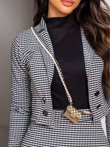 Blazer And Plaid Skirt Set With Buttons, Winter Fashion, Tweed, Boho Chic Ref: Monaliza - Mini Kotak-kotak Hitam - View 2