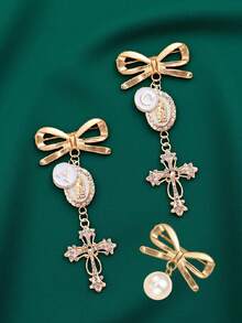 Catholic Cross Brooch, Virgin Mary Amulet, Italian Horn Accessory, Customizable Letter A-Z Cross Bow Brooch, Suitable For Daily Wear And Religious Occasions, Expresses Faith And Adds Fashionable Flair To Outfits, Perfect For Christians, Religious Enthusiasts, Fashion Seekers, Ideal For Church Services, Daily Accessories, Gifts, Holiday Gifts - Multicolor - View 8