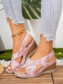 Giày sandal đế xuồng buộc dây thoải mái dành cho nữ cỡ lớn. - Hồng - Xem 5